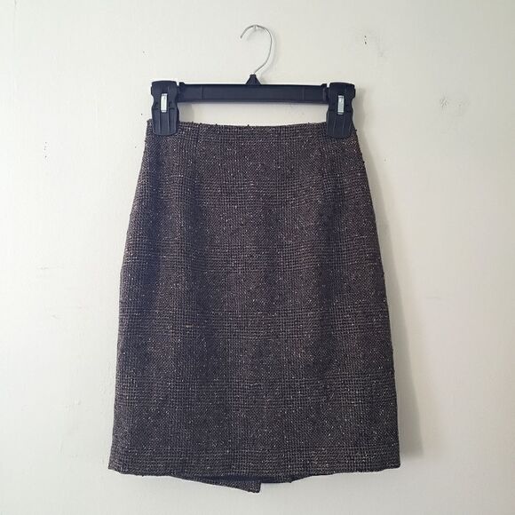 Ann Taylor Petites Wool Blend Tweed Mini Pencil Skirt Brown 2P - Picture 1 of 6